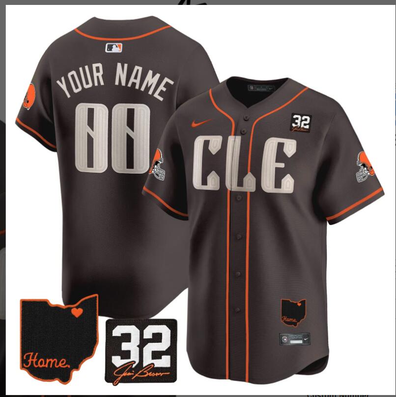 Men 2024 Nike NFL Cleveland Browns #32 Jim Brown Memorial  Home Patch Limited Custom Jersey